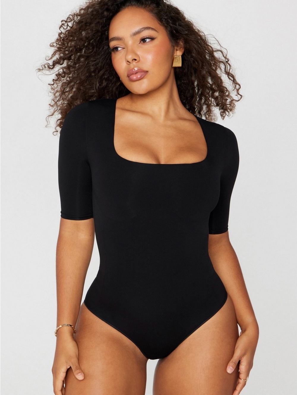 YITTY Black Square-Neck Short Sleeve Bodysuit